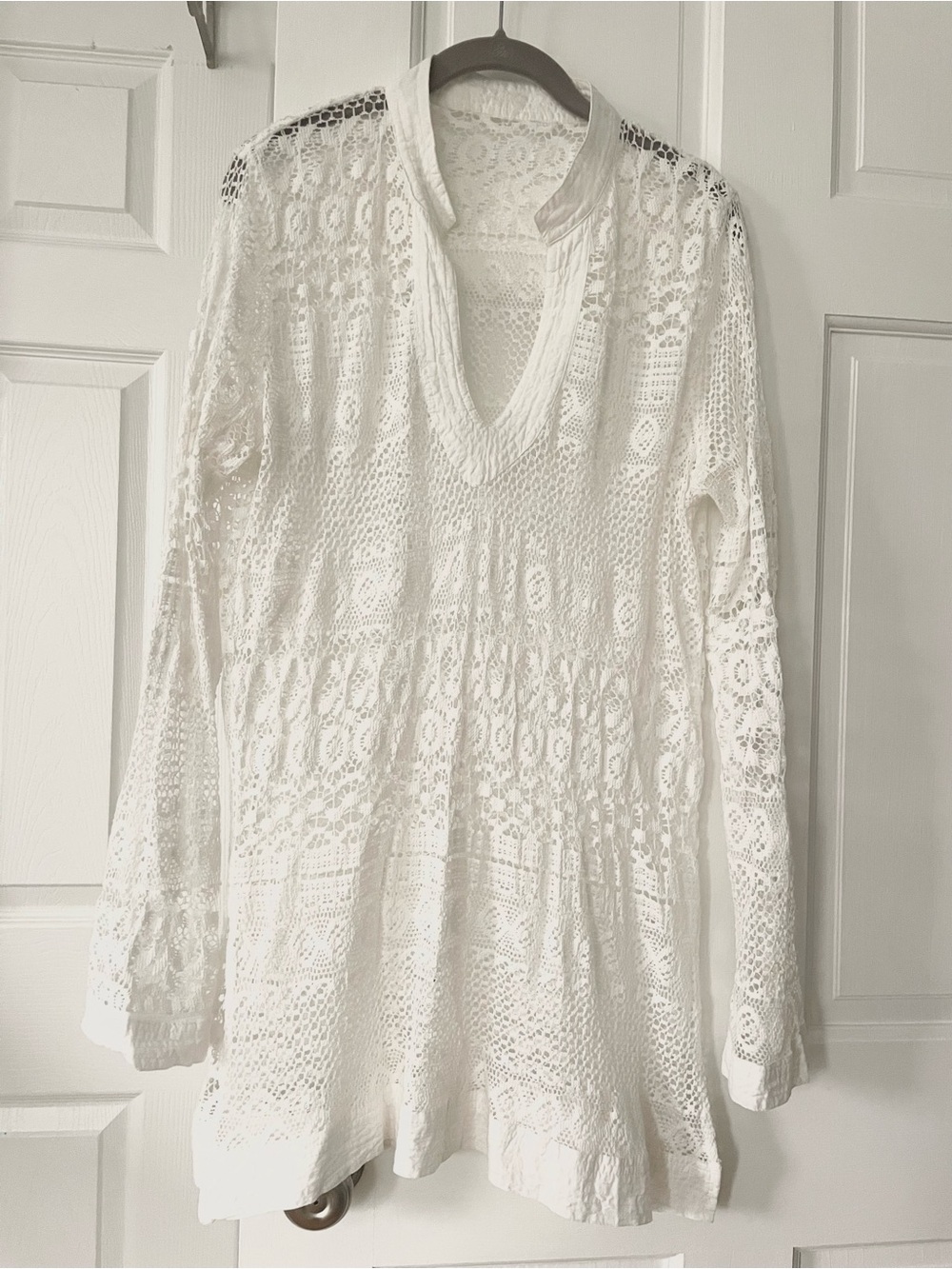 White Crochet Tunic Blouse